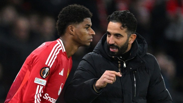 Rashford and Amorim on the pitch