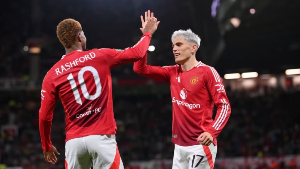 Rashford-and-Garnacho-in-Man-Utd-kits-cheer-each-other-on-after-Rashfords-move-was-announced