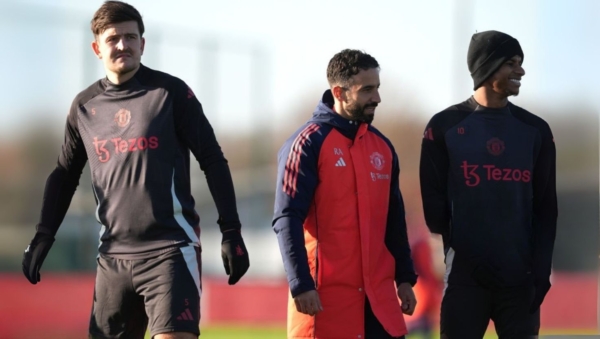 Maguire and Amorim at Manchester United training