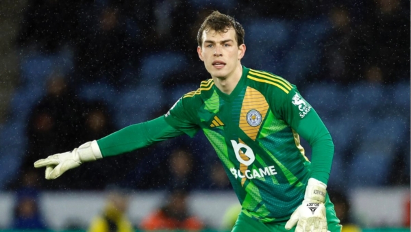 Leicester-City-goalkeeper-Mads-Hermansen-gives-instructions-to-his-teammates-during-the-match